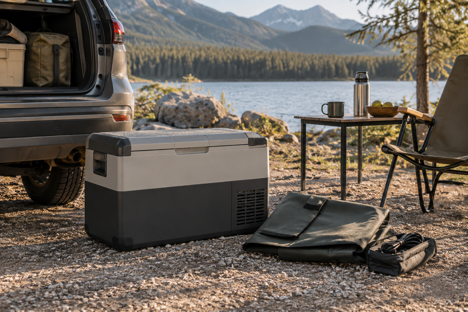Portable fridge accessories: verify fit before buying AI-generated editorial illustration.