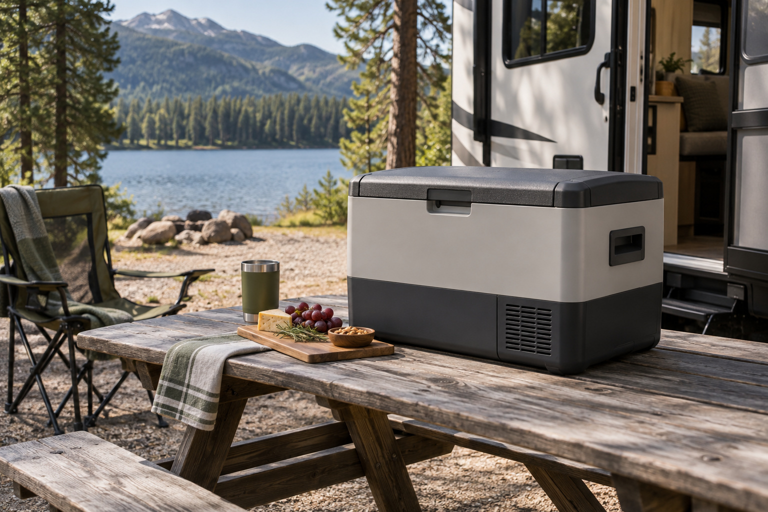 Portable fridges for road trips AI-generated editorial illustration.